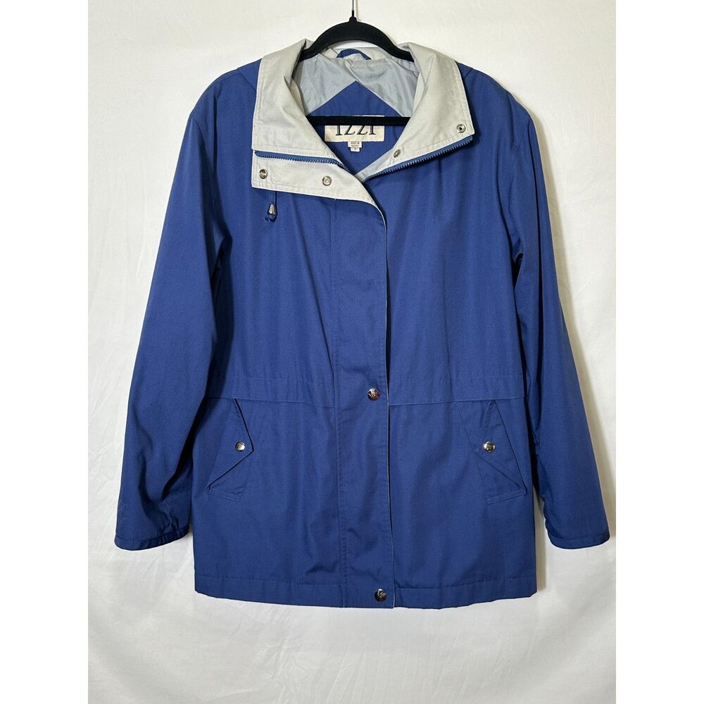 Izzi Vintage Women's Cotton Blend Rain Coat Detachable Hood Navy Blue Size S
